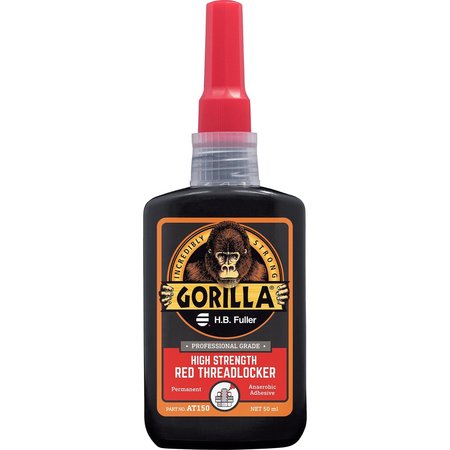 GORILLAPRO Threadlocker, Red, High Strength, Permanent, Liquid, 50 mL Bottle AT150